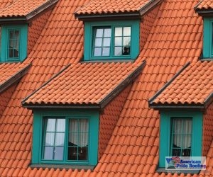 orange tile roof with blue windows
